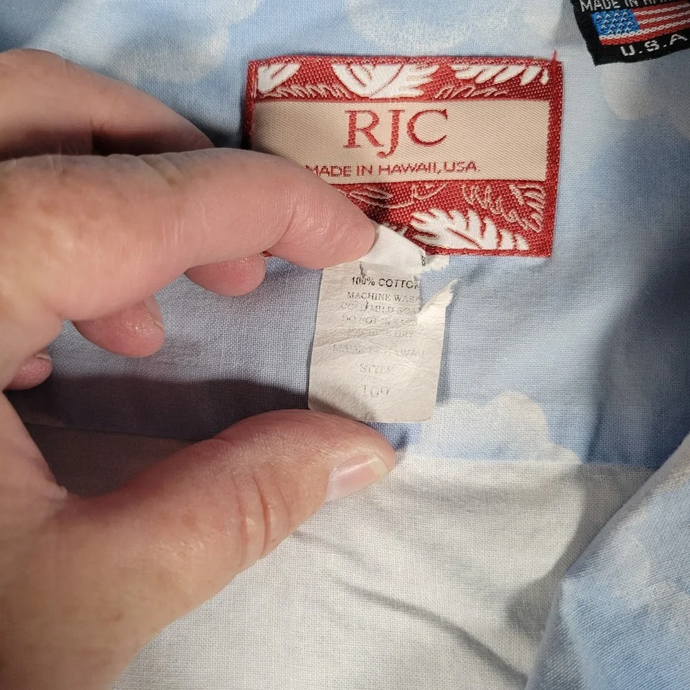 RJC Hawaiian Shirt Mens 3XL Blue‎ Tropical Scenic Palm Tree Short Sleeve Camp
